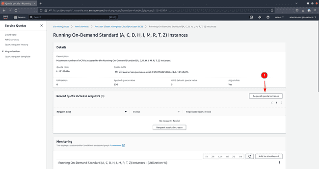 AWS quota increase request