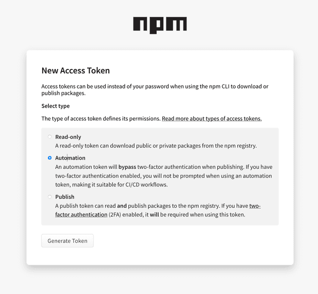 npm new token