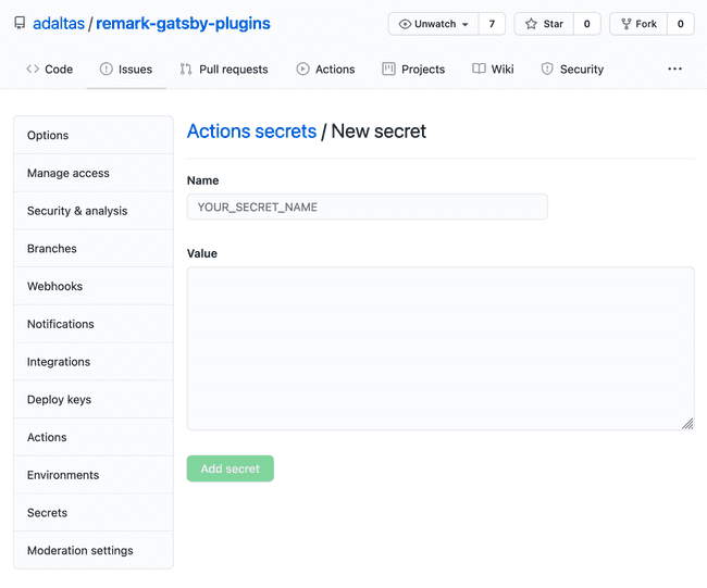 Github add secret