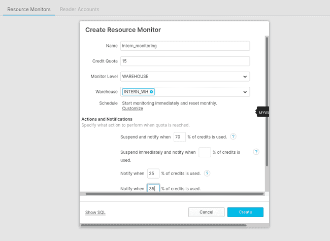 User interface and create a warehouse monitor