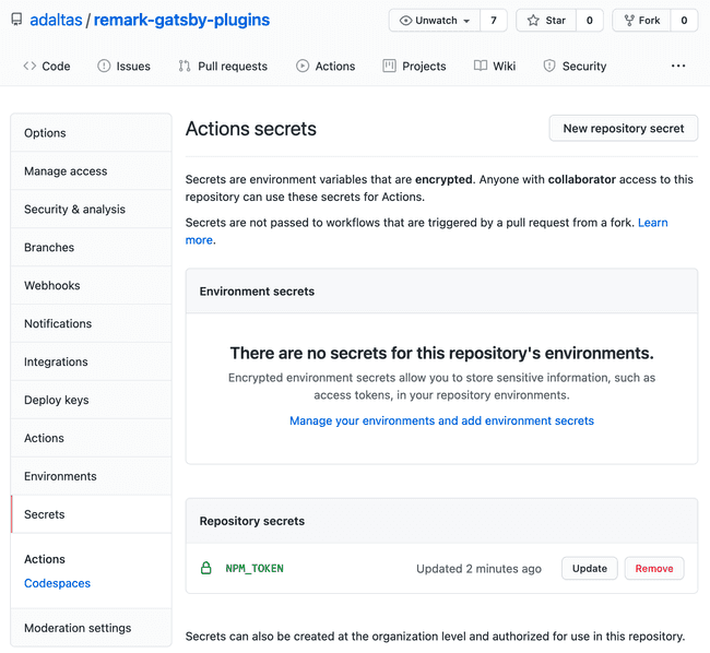 Secret de la vue Github