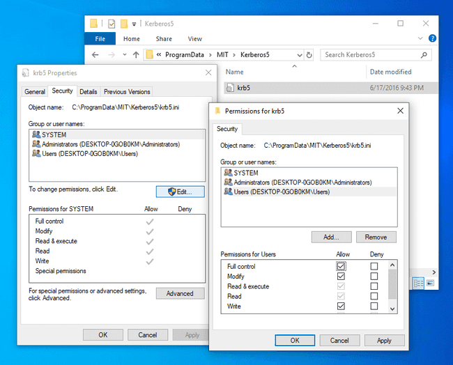 Change permissions to the krb5.ini file