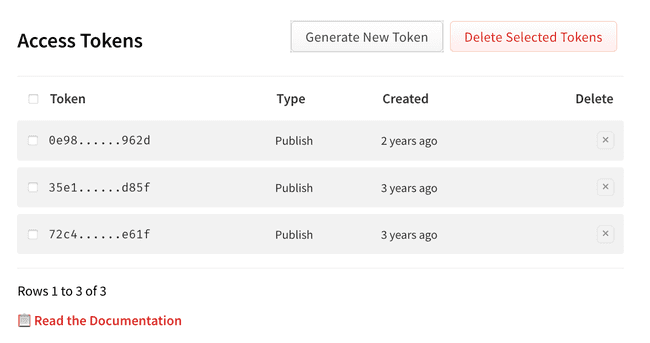 liste de jetons npm