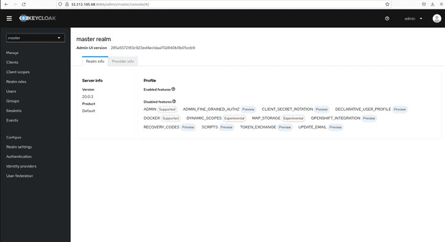 Keycloak master realm UI