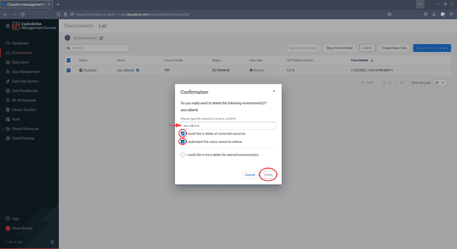 CDP: Confirm environment deletion